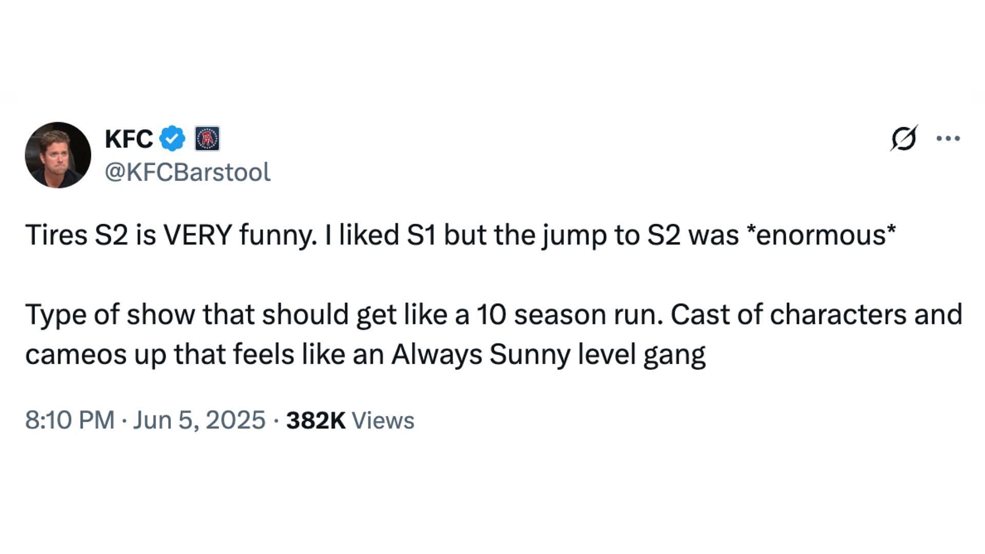 Fans react to Tires season 2 (Image Via @KFCBarstool X account)